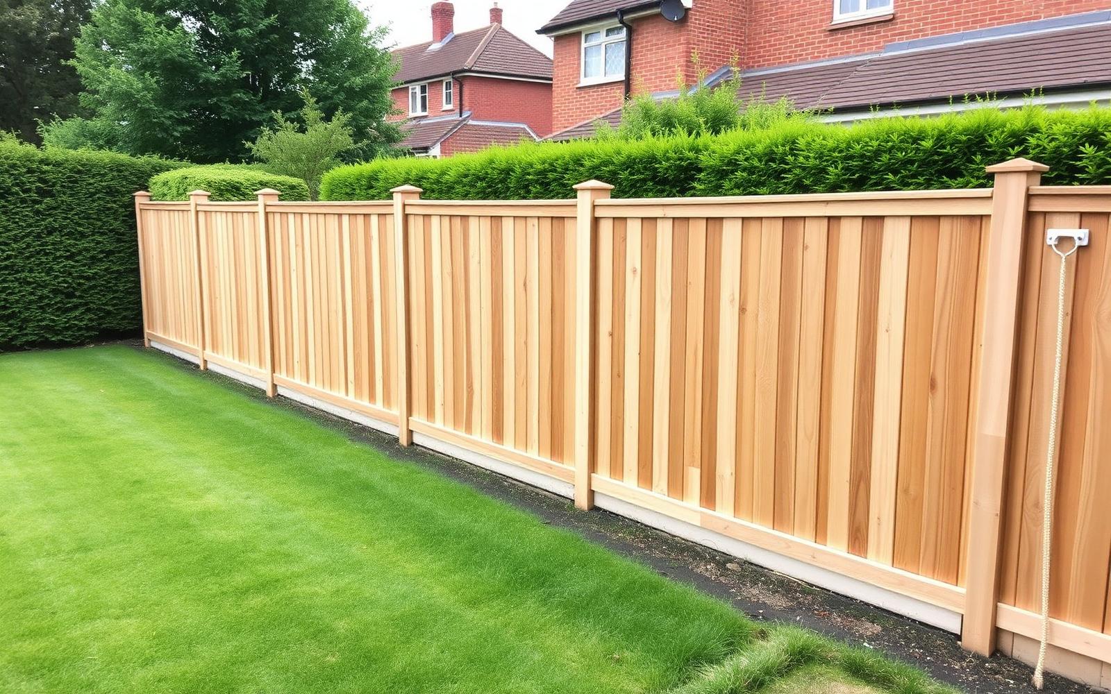 Newly installed timber fence beside a mown lawn