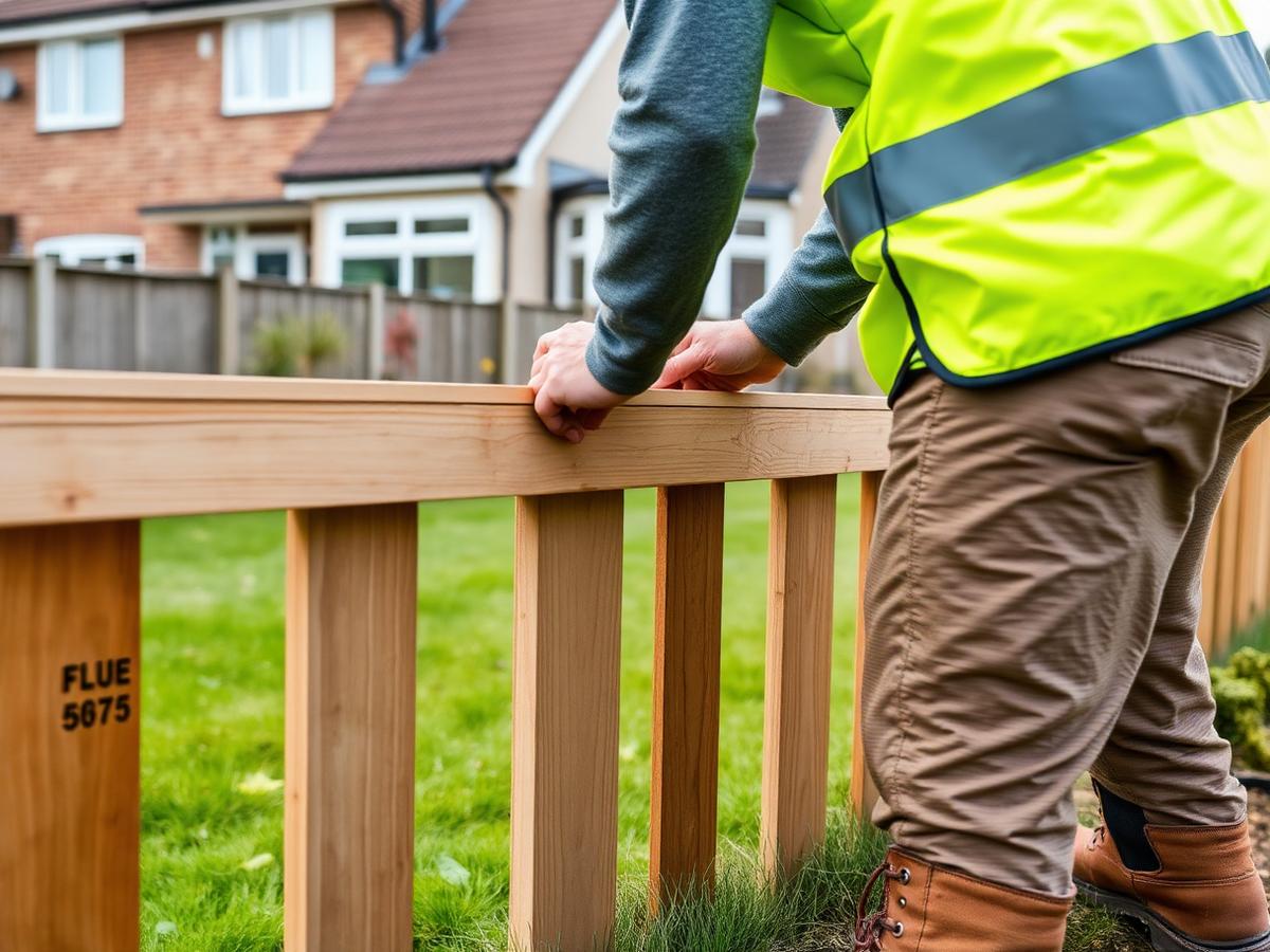 Fitter screwing a rail onto a new timber fence panel